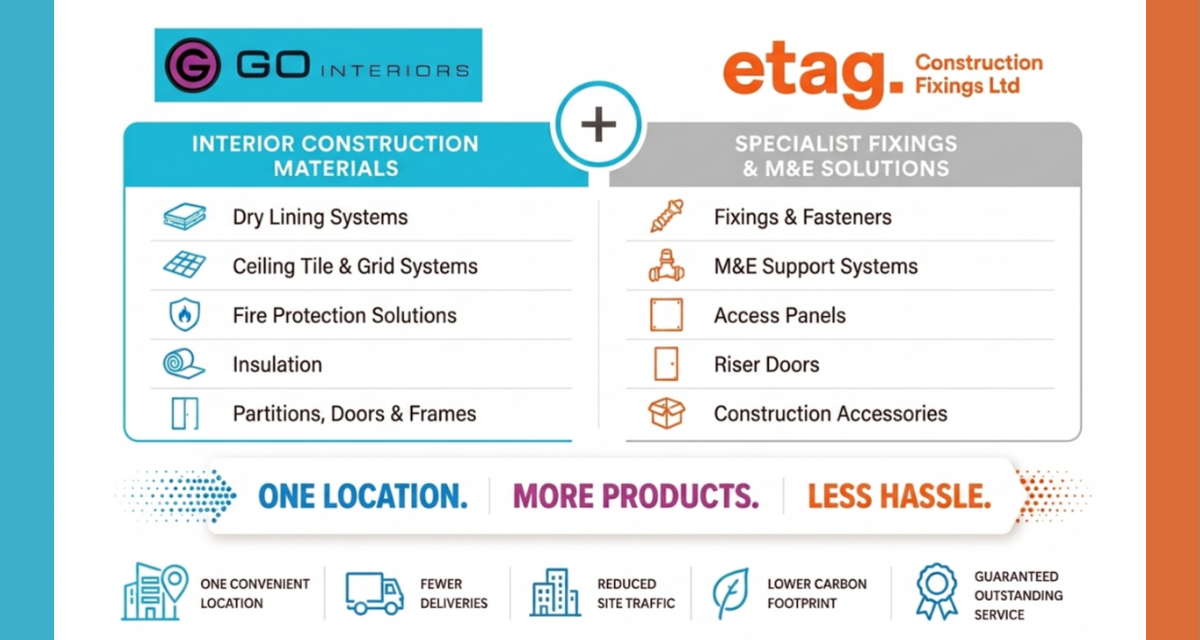 GO Interiors and ETAG Construction Fixings unite to deliver broader supply solution for contractors